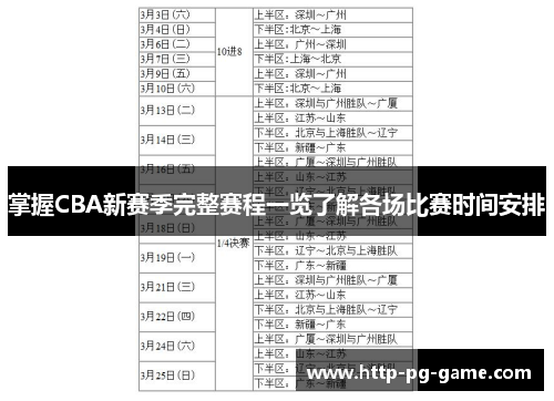 掌握CBA新赛季完整赛程一览了解各场比赛时间安排